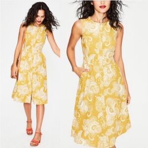Boden Citrine Paisley Button Front Sleevwless Dress